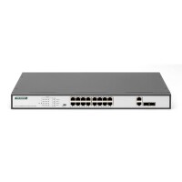 DIGITUS 16-Port Fast Ethernet PoE Netzwerkswitch, 19 Zoll, unmanaged, 2 Uplink Ports, SFP, 250 W, af/at