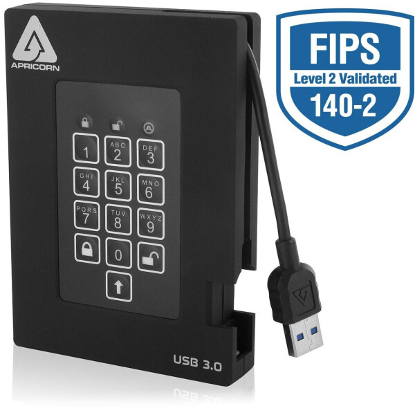 Apricorn Aegis Padlock Fortress - 2000 GB - 3.2 Gen 1 (3.1 Gen 1) - 5400 RPM - Schwarz