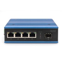 DIGITUS 4 Port Gigabit Ethernet Netzwerk PoE Switch, Industrial, Unmanaged, 1 SFP Uplink