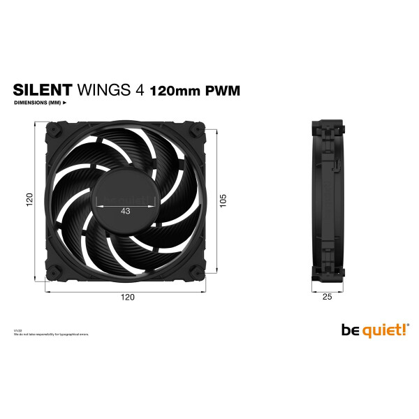 Be Quiet! SILENT WINGS 4 | 120mm PWM - Ventilator - 12 cm - 1600 RPM - 18,9 dB - 48,7 cfm - 82,74 m³/h