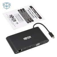 Tripp USB-C-Dual-Display-Dock, 4K HDMI, VGA, 4K Mini DP, Gbe, Kartenlesegerät, 3x USB-A-An
