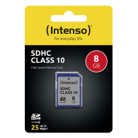 Intenso SD Karte Class 10 - 8 GB - SDHC - Klasse 10 - 25 MB/s - Schockresistent - Temperaturbeständig - Röntgensicher - Schwarz