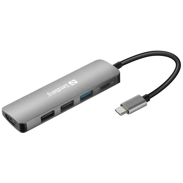 SANDBERG USB-C Dock HDMI+3xUSB+PD 100W - Kabelgebunden - USB 3.2 Gen 1 (3.1 Gen 1) Type-C - 100 W - Grau - 4K Ultra HD - Aluminium