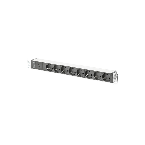 DIGITUS Steckdosenleiste mit Aluminiumprofil und Vorsicherung, 8-fach Schutzkontaktsteckdose, 2 m Zuleitung IEC C14 Stecker