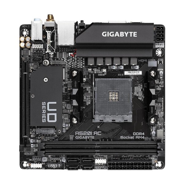 Gigabyte A520I AC Motherboard - Unterstützt AMD Ryzen 5000 Series AM4 CPUs - 6 Phasen Digital VRM - bis zu 5300MHz DDR4 (OC) - 1xPCIe 3.0 M.2 - WIFI - GbE LAN - USB 3.2 Gen1 - AMD - Sockel AM4 - AMD Ryzen 3000 Series - Sockel AM4 - 64 GB - DDR4-SDRAM