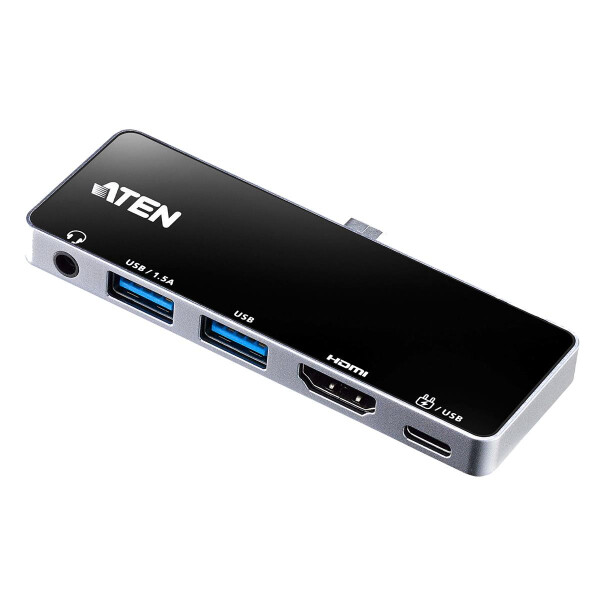 ATEN UH3238 - USB 3.2 Gen 1 (3.1 Gen 1) Type-C - 3.5mm - HDMI - USB 3.2 Gen 1 (3.1 Gen 1) Type-A - USB Typ-C - 3840 x 2160 Pixel - 60 Hz - Schwarz - Silber - Aluminium