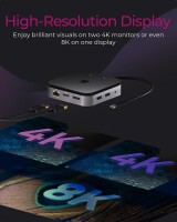 ICY BOX 7-in-1 USB4® DockingStation mit zweifacher Videoausgabe - Kabelgebunden - USB4 - 60 W - 3,5 mm - 10,100,1000 Mbit/s - Anthrazit