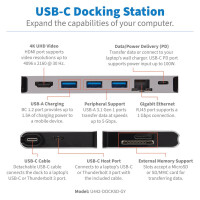 Tripp U442-DOCK5D-GY USB-C-Dock – 4K HDMI - USB 3.2 Gen 1 - USB-A-Hub - GbE - Speicherkarte - 100 W PD-Aufladung - abnehmbares Kabel - Kabelgebunden - USB 3.2 Gen 1 (3.1 Gen 1) Type-C - 100 W - 10,100,1000 Mbit/s - Grau - MicroSD (TransFlash) - SD