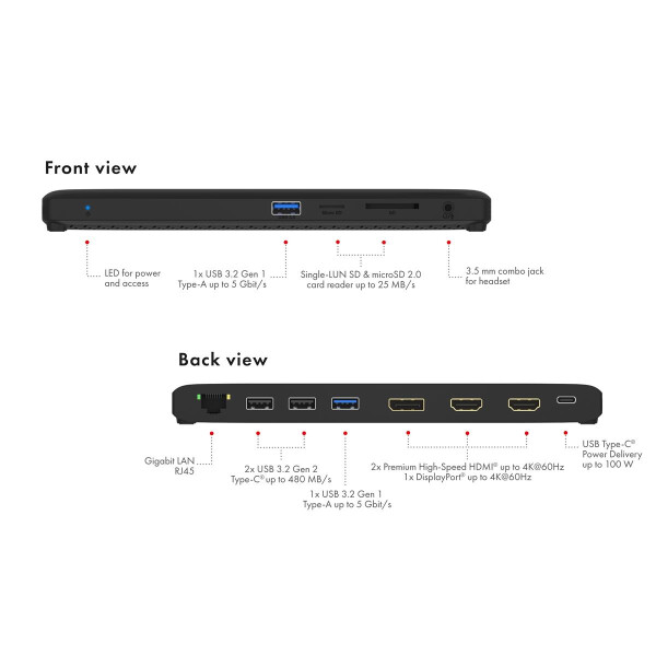 ICY BOX IB-DK2116-C USB Type-C DockingStation mit dreifacher Videoausgabe HDMI und