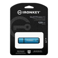 Kingston IronKey 128GB Vault Privacy 50 AES-256 verschlüsselter - FIPS 197 - 128 GB - USB Typ-A - 3.2 Gen 1 (3.1 Gen 1) - 250 MB/s - Kappe - Schwarz - Blau