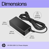 HP 45W USB-C-LC-Netzadapter - Laptop - 45 W - 94 mm - 40 mm - 26,5 mm - 193 g