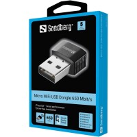 SANDBERG Micro Wifi Dongle 650 Mbit/s - Kabelgebunden - USB - WLAN - 650 Mbit/s - Schwarz