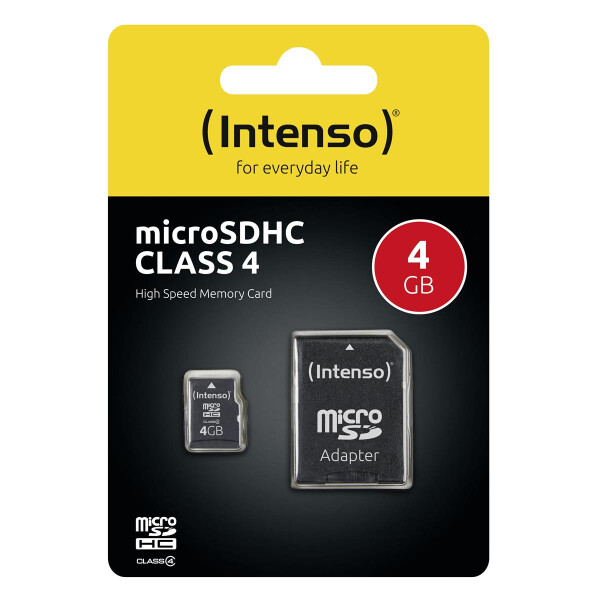 Intenso microSD Karte Class 4 - 4 GB - MicroSDHC - Klasse 4 - 20 MB/s - 5 MB/s - Schockresistent - Temperaturbeständig - Röntgensicher