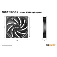 Be Quiet! Pure Wings 3 120mm PWM high-speed - Ventilator - 12 cm - 2100 RPM - 101,2 m³/h - Schwarz