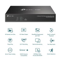 TP-LINK VIGI NVR1004H-4P - 4 Kanäle - 3840 x 2160 Pixel - 720p - 1080p - 2160p - 3840x2160,1920x1080 - 1680x1050 - 1440x900 - 1280x1024 - 1024x768 - 1280x720 - 1280x720@60fps - 1920x1080@60fps - 3840x2160@30fps - H.264 - H.264+ - H.265 - H.265+