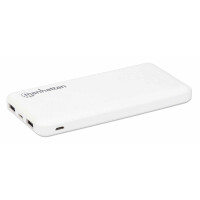 Manhattan Powerbank 10.000 mAh - Zwei USB-A-Ausgangsports (2,1 A und 1 A) - zwei Eingangsports (USB-C und Micro-USB - jeweils 2 A) - 10.000 mAh - weiß - 10000 mAh - Lithium Polymer (LiPo) - Weiß