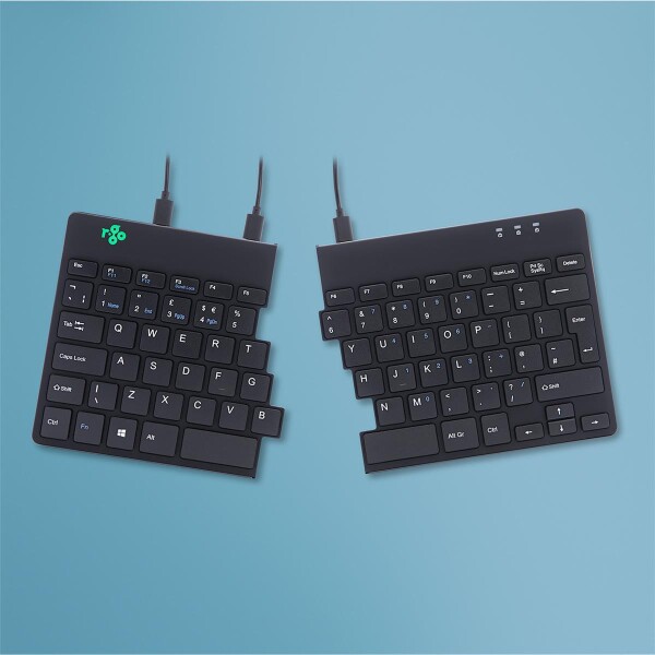 R-Go Ergonomische Tastatur R-Go Split Break v2 mit Pausensoftware - geteilte Tastatur - QWERTY (UK) - Kabelgebunden - Schwarz - Mini - Kabelgebunden - USB - QWERTY - Schwarz