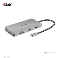 Club 3D USB Gen1 Type-C 9-in-1 hub with HDMI - VGA - 2x USB Gen1 Type-A - RJ45 - SD/Micro SD card slots and USB Gen1 Type-C Female port - USB 3.2 Gen 1 (3.1 Gen 1) Type-C - 100 W - 10,100,1000 Mbit/s - Schwarz - Grau - MicroSD (TransFlash) - SD - 60 Hz