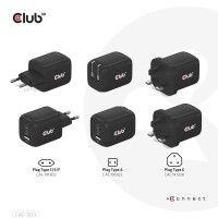 Club 3D Reiseladegerät PPS 65Watt GAN-Technologie - Dreifachanschluss (2x USB Typ-C + USB Typ-A) Power Delivery (PD) 3.0 Unterstützung - Indoor - AC - 20 V - 20 A - 1 m - Schwarz