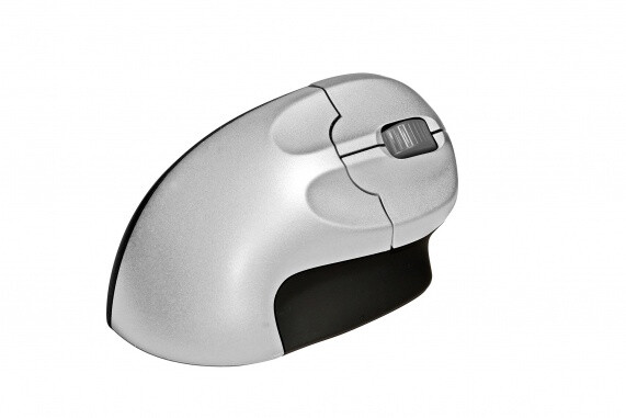 Bakker Grip Mouse Wireless - rechts - Vertikale Ausführung - Optisch - RF Wireless - 1600 DPI - Schwarz - Silber