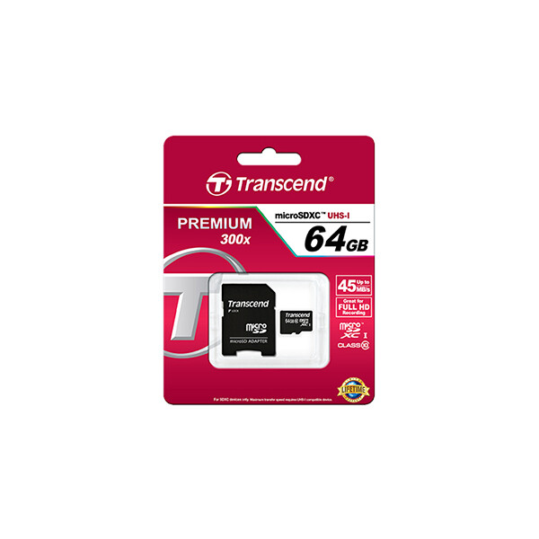 Transcend Premium - Flash-Speicherkarte (microSDHC/SD-Adapter inbegriffen) - 64 GB