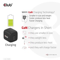 Club 3D Travel Charger PPS 45W GAN technology - Dual port USB Type-C - Power Delivery(PD) 3.0 Support - Drinnen - AC - 20 V - Schwarz
