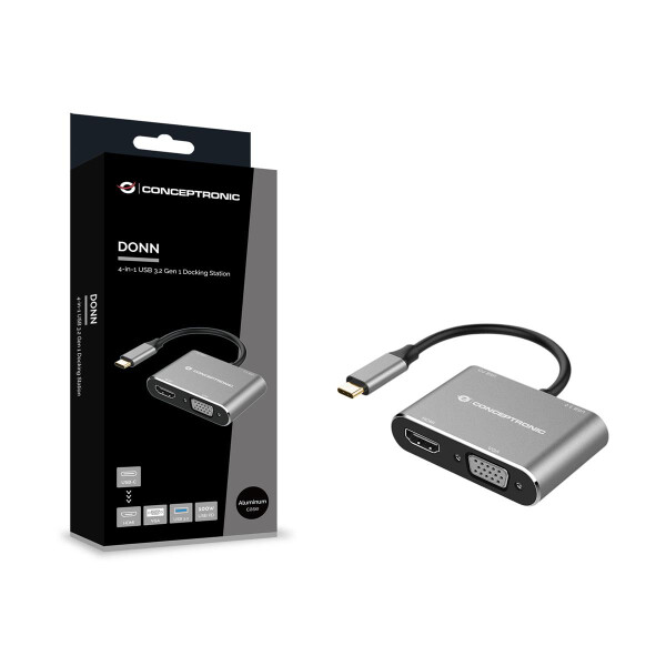 Conceptronic DONN16G - Kabelgebunden - USB 3.2 Gen 1 (3.1 Gen 1) Type-C - 100 W - Grau - 5 Gbit/s - 4K Ultra HD