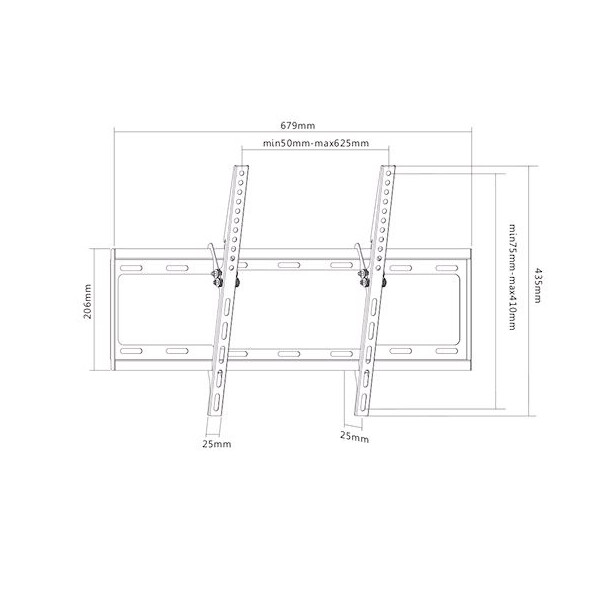 Sunne 37-70-ET - 177,8 cm (70 Zoll) - 200 x 200 mm - 600 x 400 mm - 0 - 14° - Stahl - Schwarz