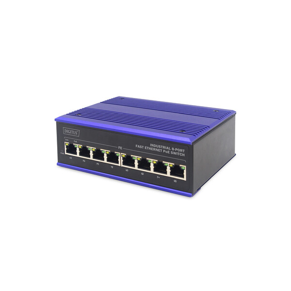 DIGITUS 8 Port Fast Ethernet Netzwerk PoE Switch,Industrial, Unmanaged