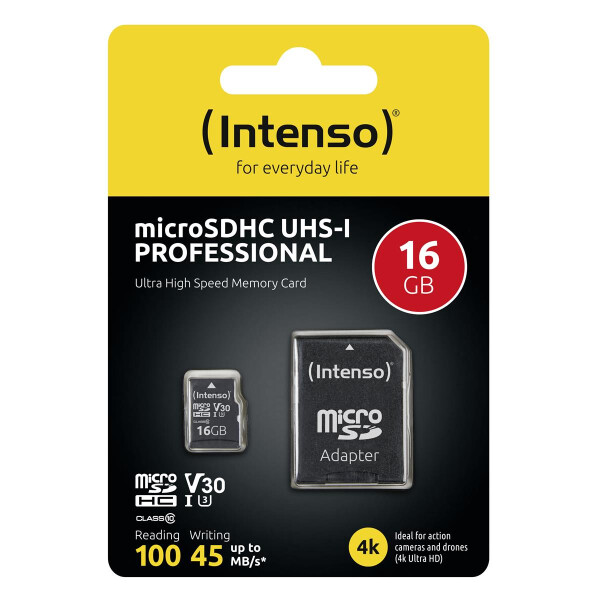 Intenso 3433470 - 16 GB - MicroSDHC - Klasse 10 - UHS-I - 100 MB/s - 45 MB/s