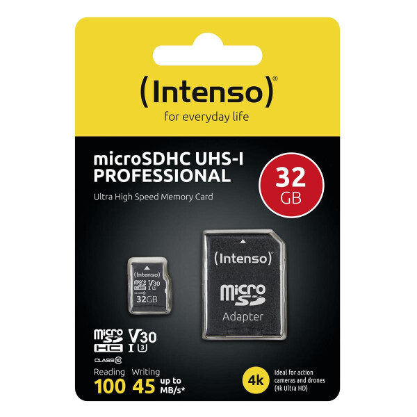 Intenso 3433480 - 32 GB - MicroSDHC - Klasse 10 - UHS-I - 100 MB/s - 45 MB/s