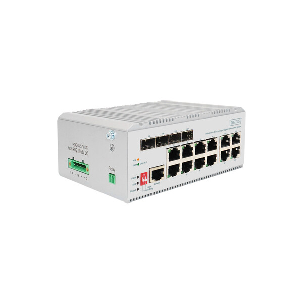 DIGITUS 8 Port Gigabit Ethernet Netzwerk PoE Switch, Industrial, L2 managed, 4 SFP Uplink