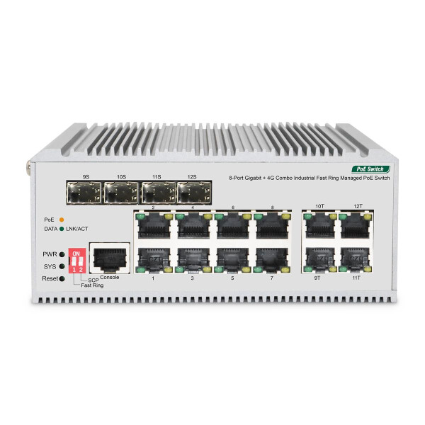 DIGITUS 8 Port Gigabit Ethernet Netzwerk PoE Switch, Industrial, L2 managed, 4 SFP Uplink