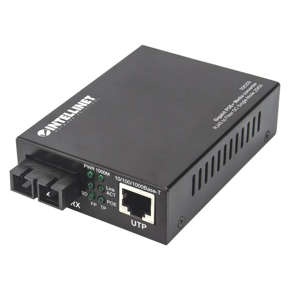 Intellinet Gigabit PoE+ Medienkonverter, 1000Base-T RJ45-Port auf 1000Base-LX (SC) Singlem
