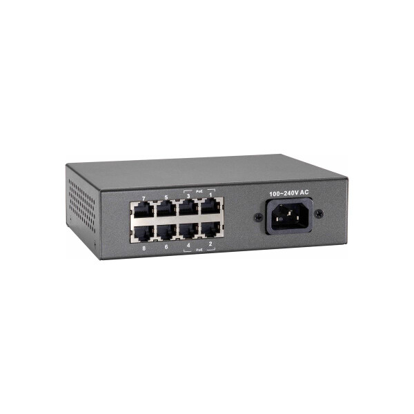 LevelOne 8-Port-Fast Ethernet-PoE-Switch - 4 Ports RJ45 - 4 Ports RJ45 PoE Plus - 61.6W - Fast Ethernet (10/100) - Vollduplex - Power over Ethernet (PoE) - Rack-Einbau