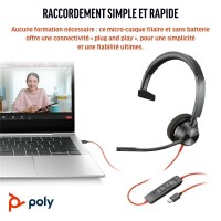 Poly Blackwire 3310 Monaural USB-C Headset - Headset -...
