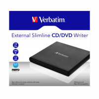 Verbatim External Slimline CD/DVD Writer - Schwarz - Ablage - Horizontal - Notebook - DVD±RW - USB 2.0