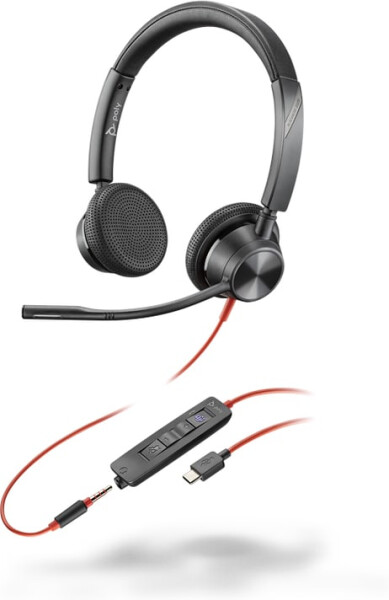 Poly Blackwire 3325 USB-C Stereo-Headset - zertifiziert für Microsoft Teams - + 3,5-mm-Stecker + USB-C/A-Adapter - Kabelgebunden - Büro/Callcenter - 131 g - Kopfhörer - Schwarz