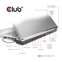 Club 3D USB Type C 3.2 Gen1 Triple Display Dynamic PD Charging Dock 100W PD Power charger - Andocken - USB 3.2 Gen 1 (3.1 Gen 1) Type-C - Schwarz - Lenovo Dell Acer Asus. MSI. Toshiba Apple HP Razer - Meets ROHS - FCC - and CE EMI requirements