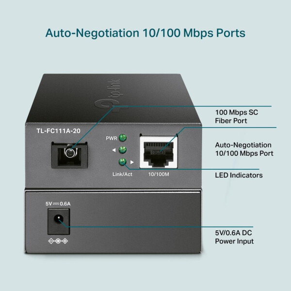 TP-LINK TL-FC111A-20 - 100 Mbit/s - IEEE 802.3 - IEEE 802.3i - IEEE 802.3u - 10,100 Mbit/s - 10BASE-T - 100BASE-T - 100BASE-FX - Voll - Halb