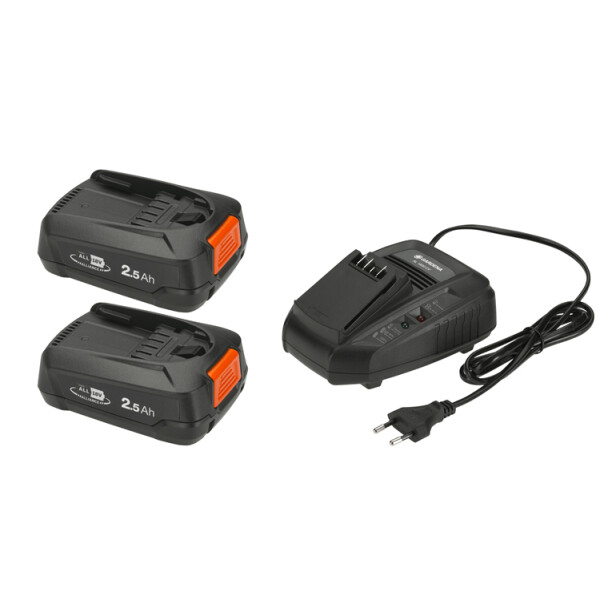 Gardena P4A 2 x PBA 18V/45 + AL 1830 CV - Batterie- & Ladegerät-Set - Lithium-Ion (Li-Ion) - 2,5 Ah - 18 V - Gardena - Schwarz - Orange