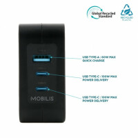 Mobilis Wall Charger - 100 W - 2 USB C+ 1 A GaN+ cable - 2m - 100W