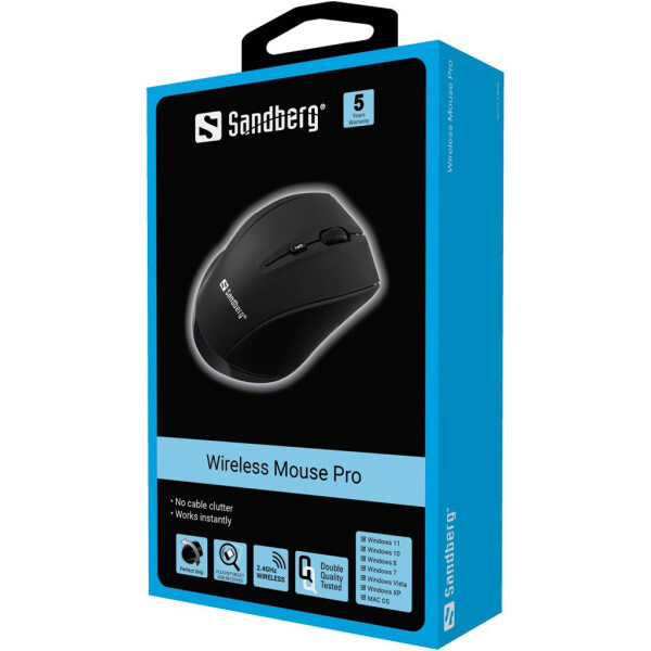 SANDBERG Wireless Mouse Pro - rechts - Optisch - RF Wireless - 1600 DPI - Schwarz