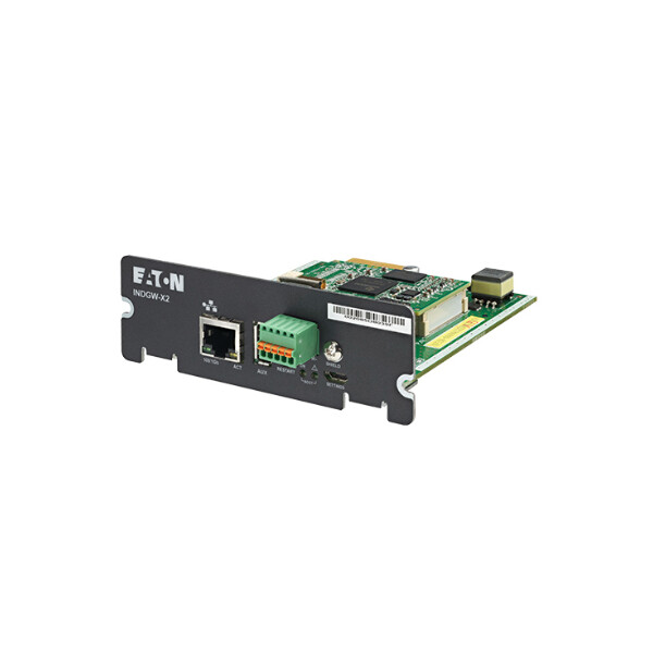 Eaton INDGW-X2 - Netzwerk-Management-Karte - Schwarz - Gigabit Ethernet - 10,100,1000 Mbit/s - HTTPS - TLS 1.2 - SNMPv1 - SNMPv3 - NTP - TFTP - SMTP - SMTPS - BOOTP - DHCP - SLAAC - SSH - MQTTS - ModbusTCP,... - 5 - 12 V