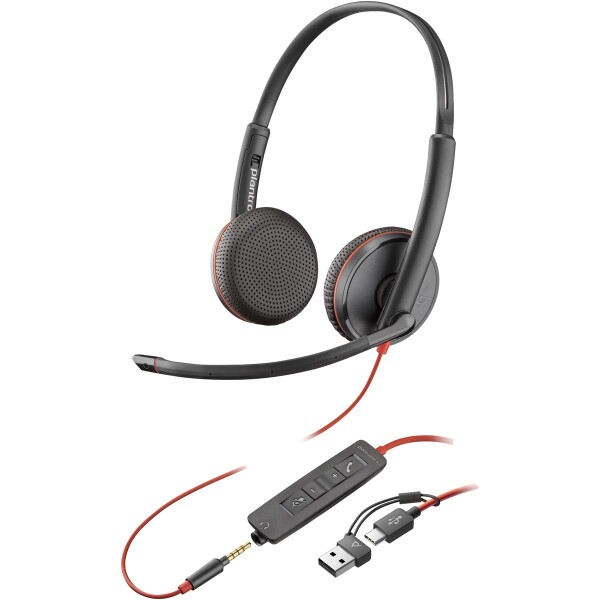 Poly Blackwire 3225 Stereo USB-C-Headset +3,5-mm-Stecker +USB-C/A-Adapter (Packungseinheit) - Kabelgebunden - Büro/Callcenter - 20 - 20000 Hz - 92 g - Kopfhörer - Schwarz