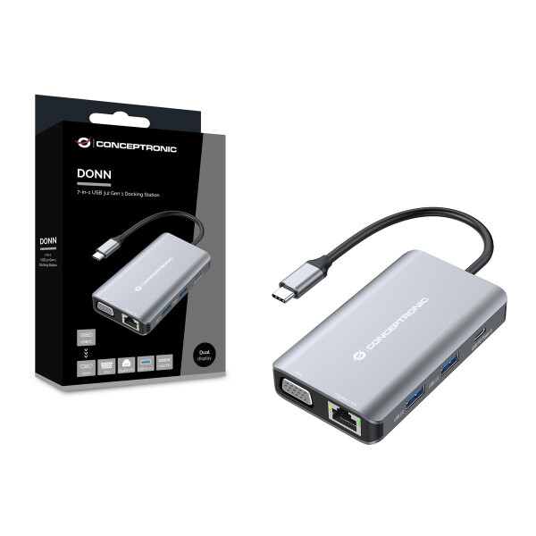 Conceptronic DONN21G - Kabelgebunden - USB 3.2 Gen 1 (3.1 Gen 1) Type-C - 100 W - 1000 Mbit/s - Grau - 4K Ultra HD