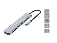 Conceptronic DONN19G 7-in-1 USB 3.2 Gen 1 Dockingstation - HDMI - USB-A 3.0 x 3 - SD - TF/MicroSD - 100W USB PD - Kabelgebunden - USB 3.2 Gen 1 (3.1 Gen 1) Type-C - 100 W - Grau - MicroSD (TransFlash) - SD - 5 Gbit/s