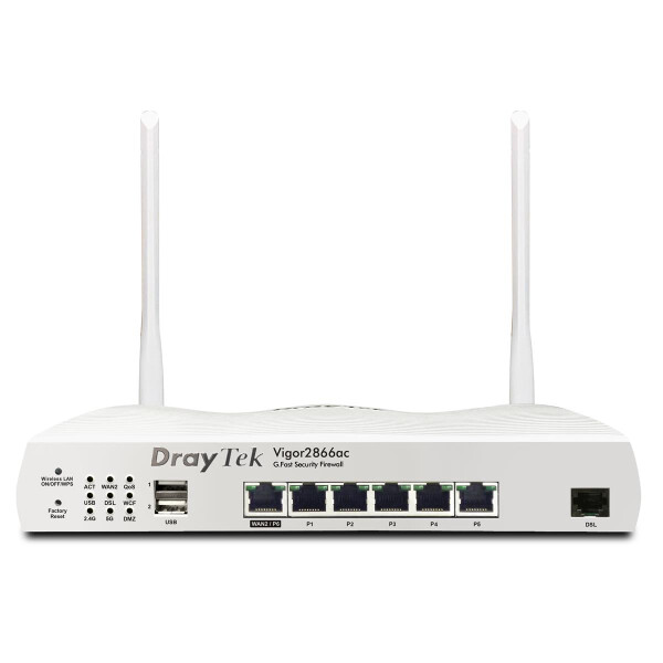 Draytek Vigor 2866Vac - Wi-Fi 5 (802.11ac) - Dual-Band (2,4 GHz/5 GHz) - Eingebauter Ethernet-Anschluss - ADSL - Weiß - Tabletop-Router