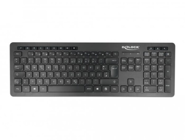 Delock USB Tastatur 2,4 GHz kabellos schwarz - Lautlos - Volle Größe (100%) - Kabelgebunden - USB - QWERTZ - Schwarz