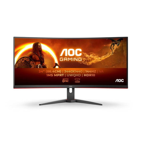 AOC CU34G2XE/BK 34 VA Curved Monitor 3440x1440 144Hz 1ms 2x Displayport 1x - 34" - 1 ms